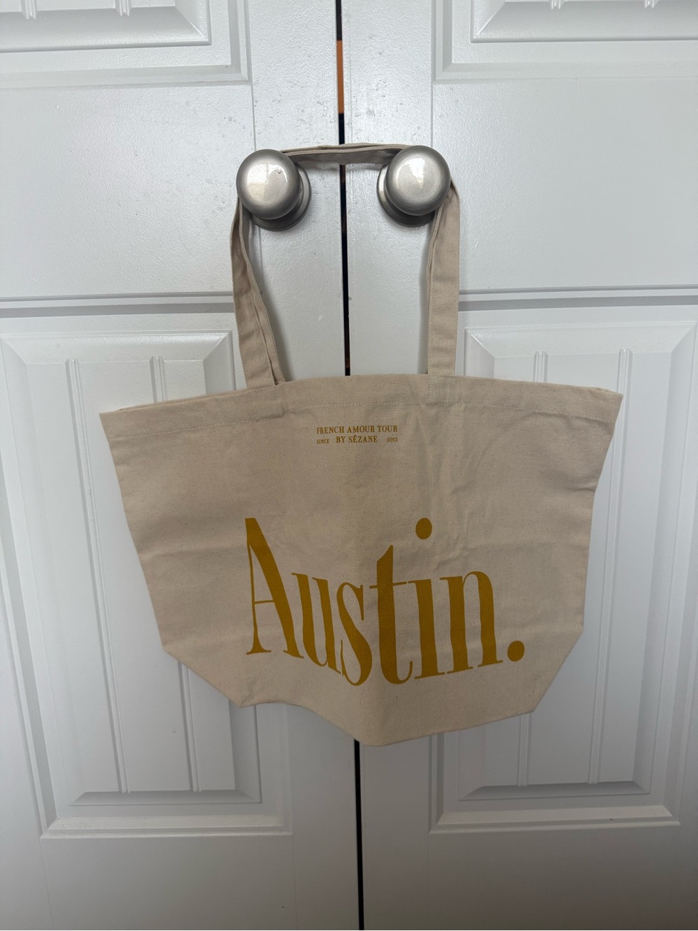 Sezane Beige Canvas Tote with Mustard 'Paris' Print New - Picture 3 of 4